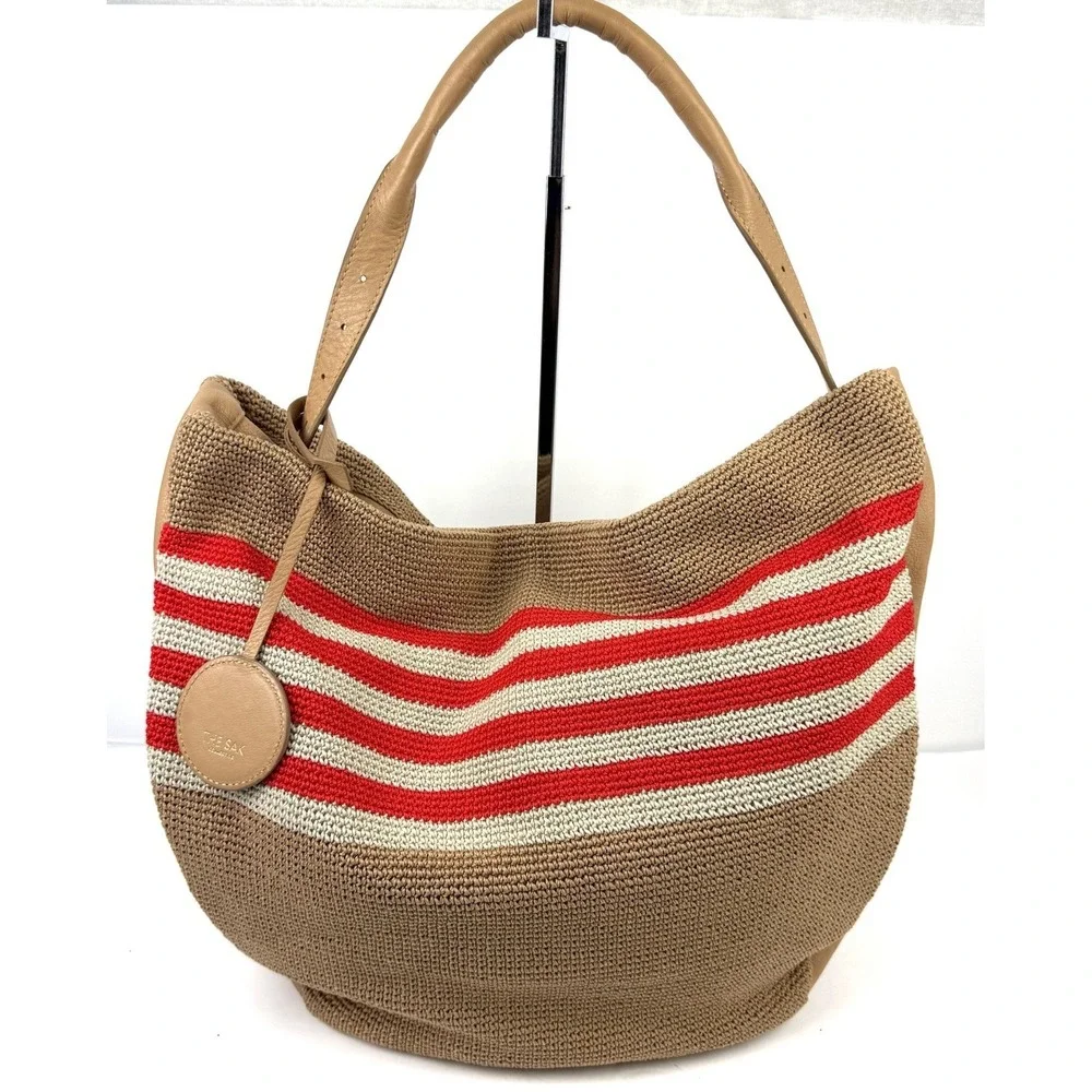 The Sak 120 Crochet Large Hobo Handbag Cabana Stripe Shoulder Bag Beachcore